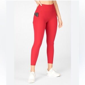 Fabletics Pureluxe Red High-Waisted with Side Pockets Leggings XS